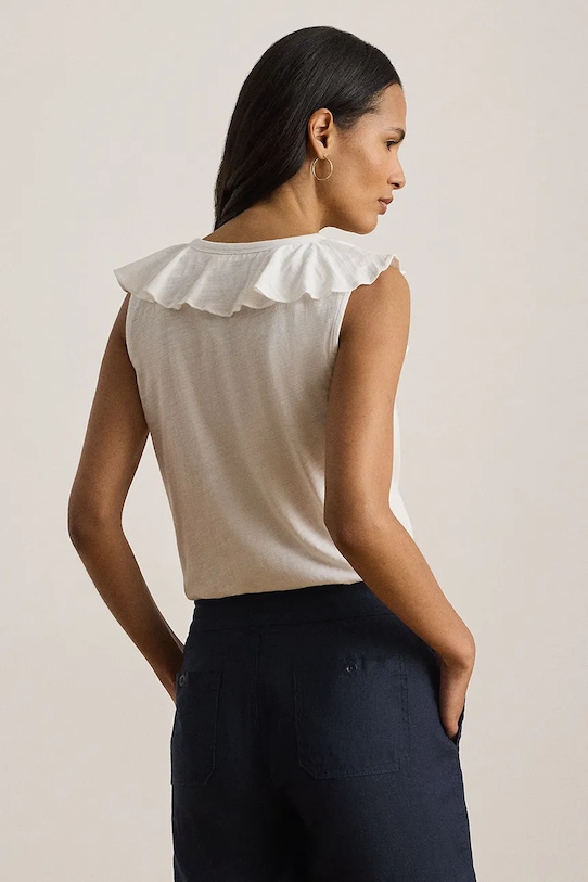 Lauren Ralph Lauren bluzka z falbanką damska bawełniana 200P13315 biały SS26