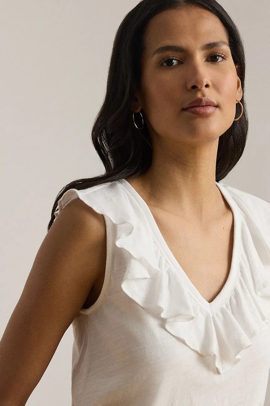 Lauren Ralph Lauren bluzka z falbanką damska bawełniana biały 200P13315