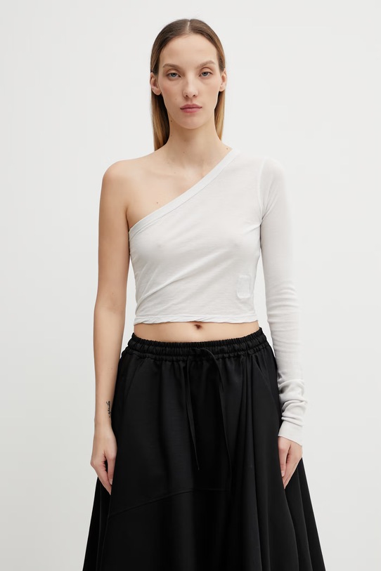 Rick Owens DRKSHDW bluzka bawełniana Ziggy gładkie biały DS01F4214.BH