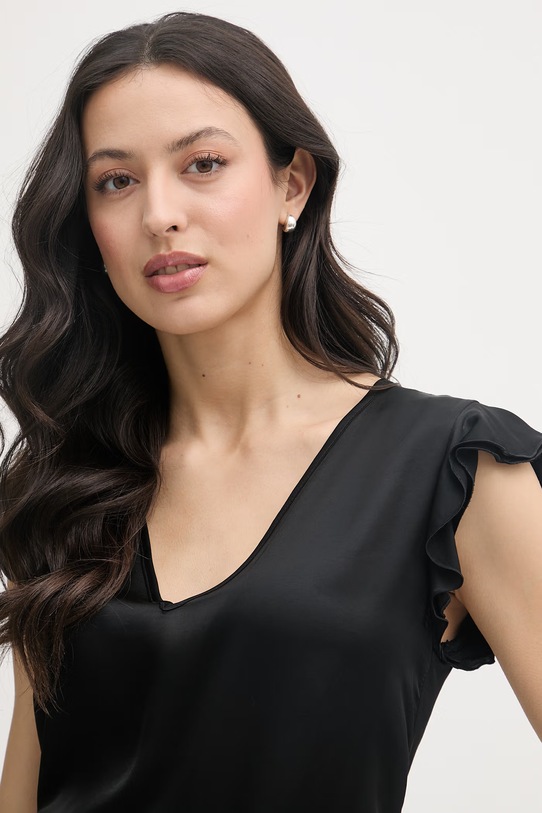 Gaudi bluzka z falbanką damska z wiskozy czarny 611FD45048