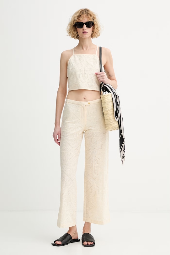 Sessun bluză cu bretele pentru femei, din bumbac 26210021 bej SS26