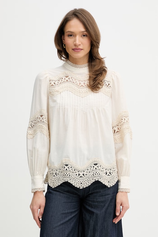 OUI bluzka bawełniana regular beżowy 96726