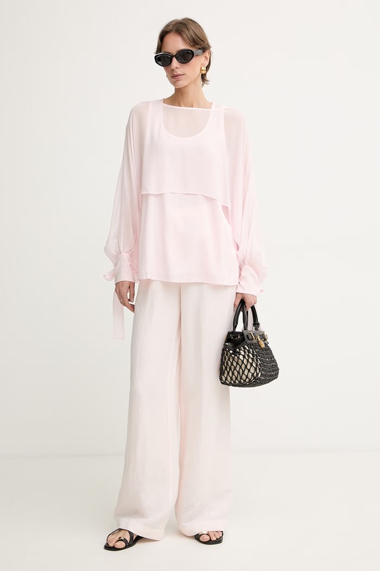 BOSS bluza s naramenicama za žene sa svilom Bettyna 50557202 roza SS26