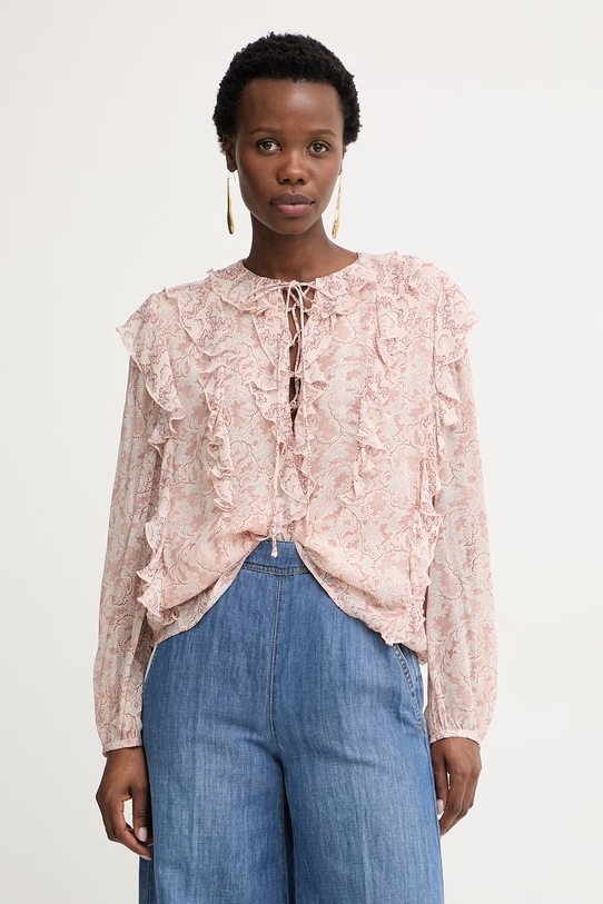 BOSS Orange bluzka z falbanką damska z wiskozy C Borma pomarańczowy 50557702