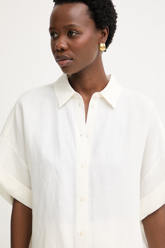 BOSS Orange koszula damska z dodatkiem lnu C Bisenas beżowy 50559261