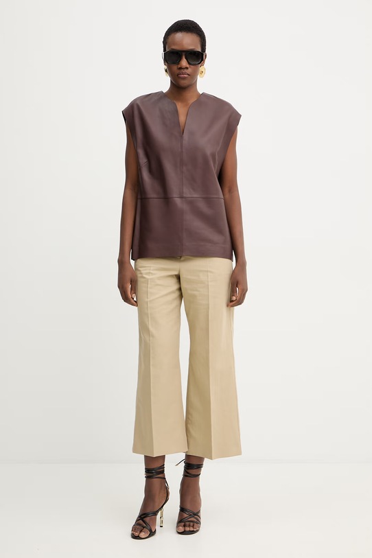 Δερμάτινη μπλούζα BOSS Suna 50556245 καφέ SS26