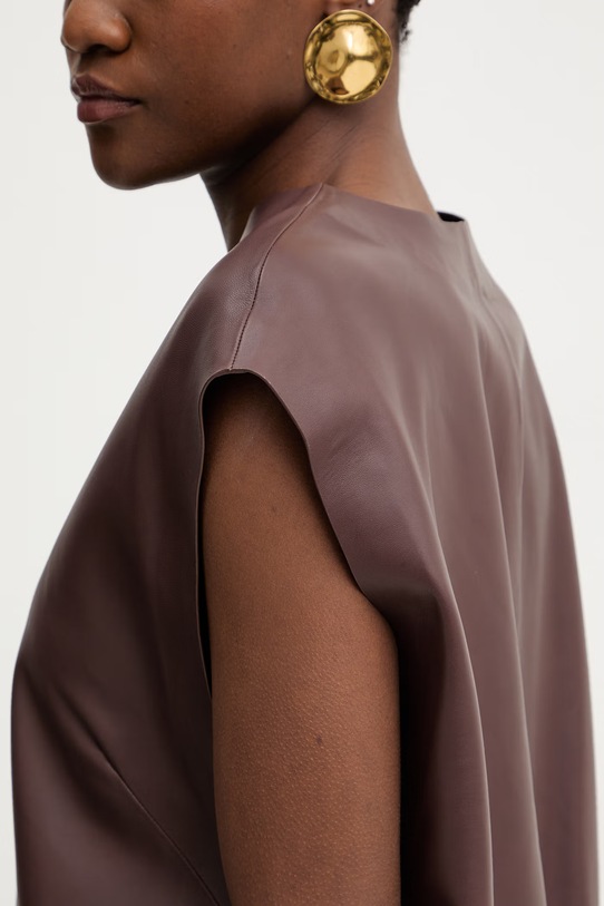 Δερμάτινη μπλούζα BOSS Suna 50556245 καφέ