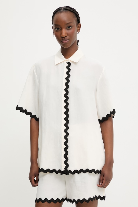 HUGO koszula damska z dodatkiem lnu Camule-1 beżowy 50558175