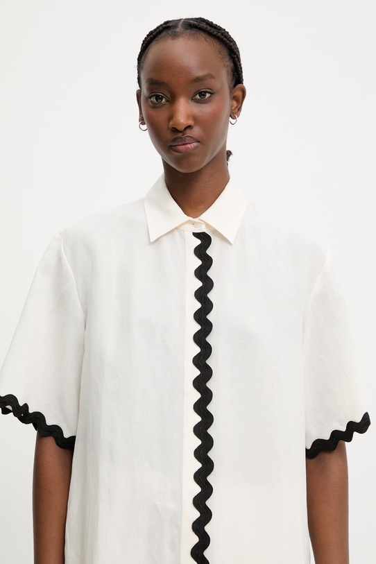 HUGO koszula damska z dodatkiem lnu Camule-1 beżowy 50558175