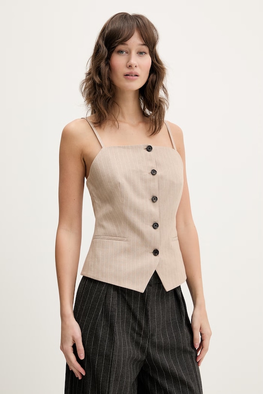 Μπλούζα με λινό HUGO Copale επίσημη μπεζ 50560007