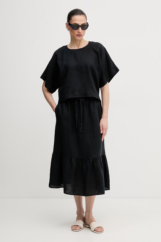 DKNY bluzka damska lniana P2RALFYG czarny SS26