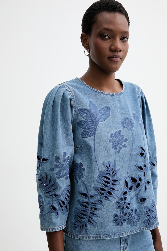 MUNTHE bluzka bawełniana BRAMBLE niebieski 261103426113