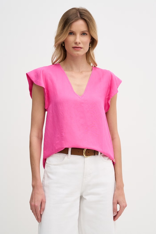 Lola Casademunt blúzka dámska s ľanom ružová LS2615099