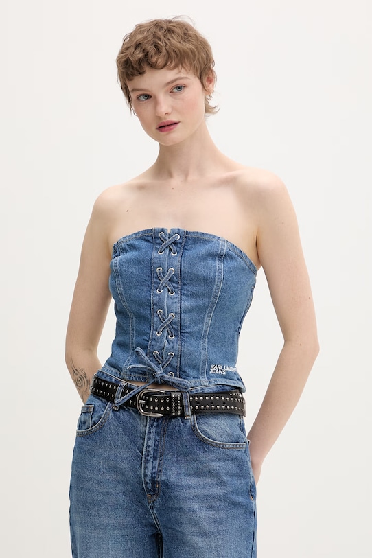 Karl Lagerfeld Jeans bluzka gorsetowa damska bawełniana niebieski B2W11042