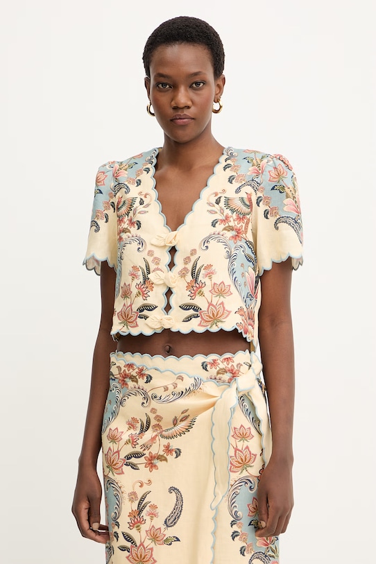 Lanena bluza Farm Rio regular bež 348846