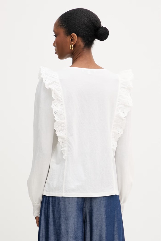 Odzież Morgan bluzka z falbanką damska bawełniana TIMEO beżowy