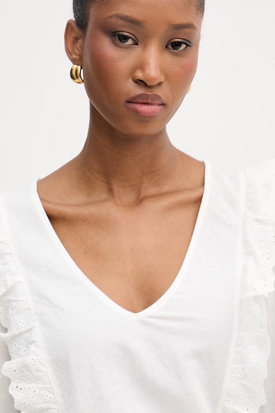 Morgan bluzka z falbanką damska bawełniana beżowy TIMEO