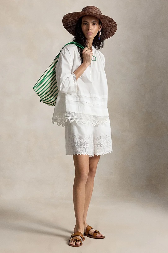 Odzież Polo Ralph Lauren bluzka damska bawełniana 211A12796 biały