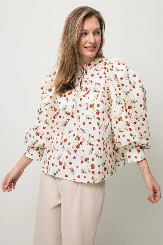 BIZUU bluzka koszulowa damska bawełniana ANDRASSA beżowy ANDRASSA.KREMOWY