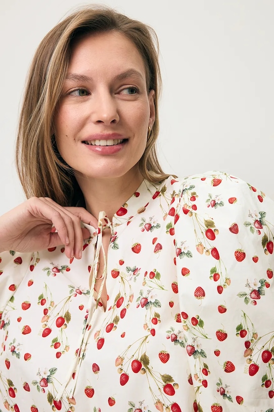 BIZUU bluzka koszulowa damska bawełniana ANDRASSA beżowy ANDRASSA.KREMOWY