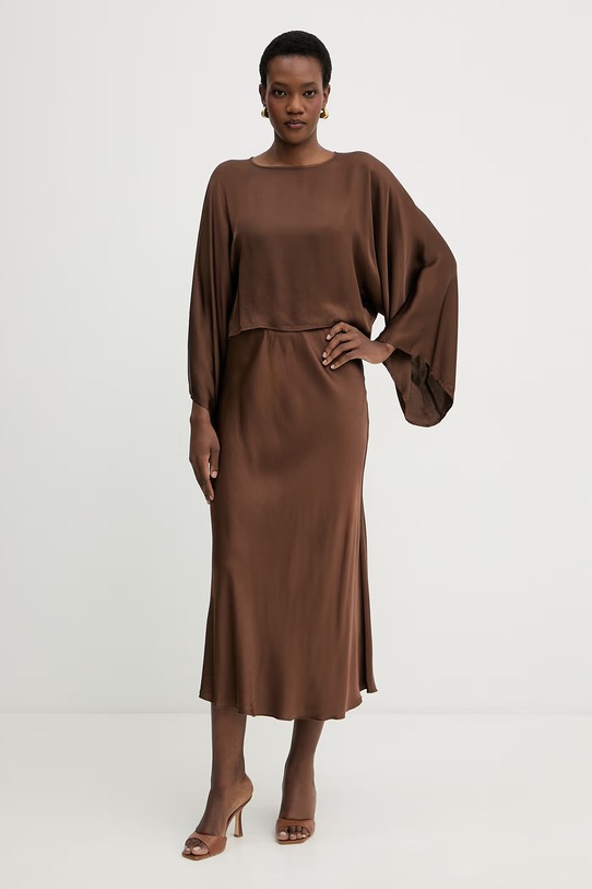 Haveone bluzka damska z wiskozy CWG.Q009 brązowy SS26