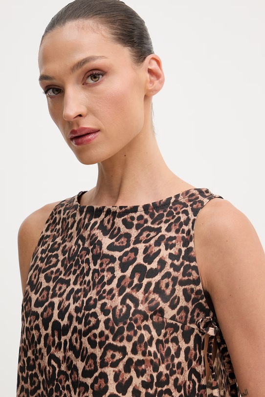 Paramidonna top damski lniany brązowy SS26LTLEO.1