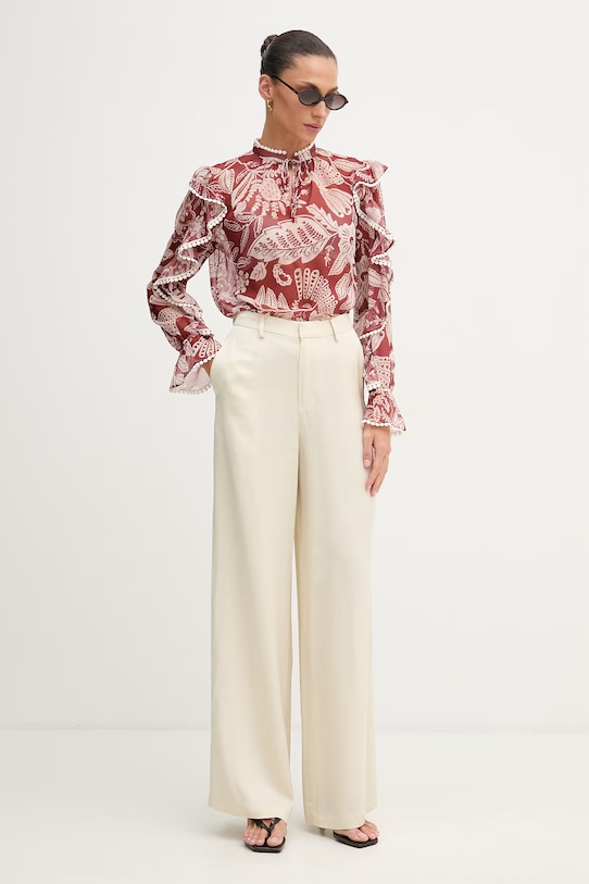 OUI bluzka z falbanką damska 97232 bordowy SS26