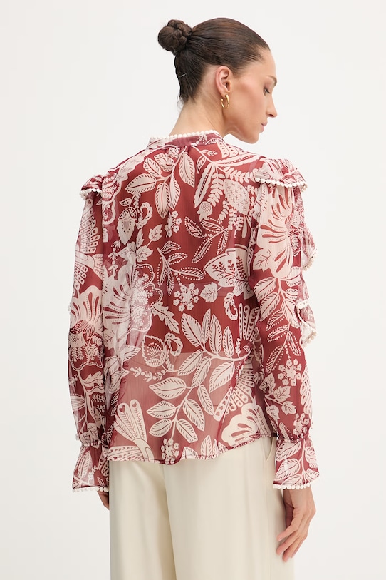 Odzież OUI bluzka z falbanką damska 97232 bordowy