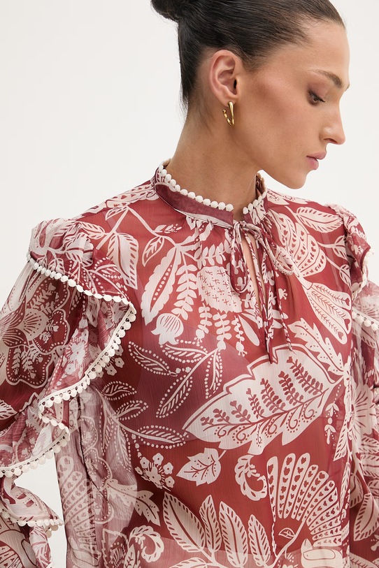 OUI bluzka z falbanką damska bordowy 97232