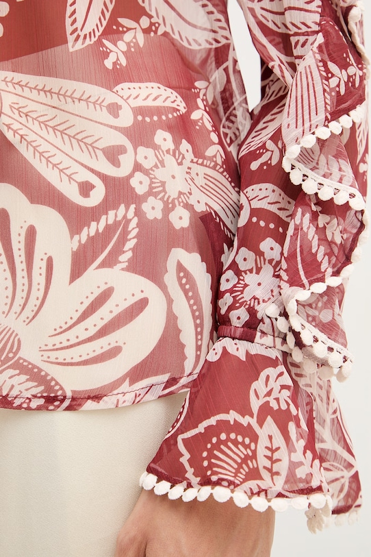 OUI bluzka z falbanką damska 97232 bordowy