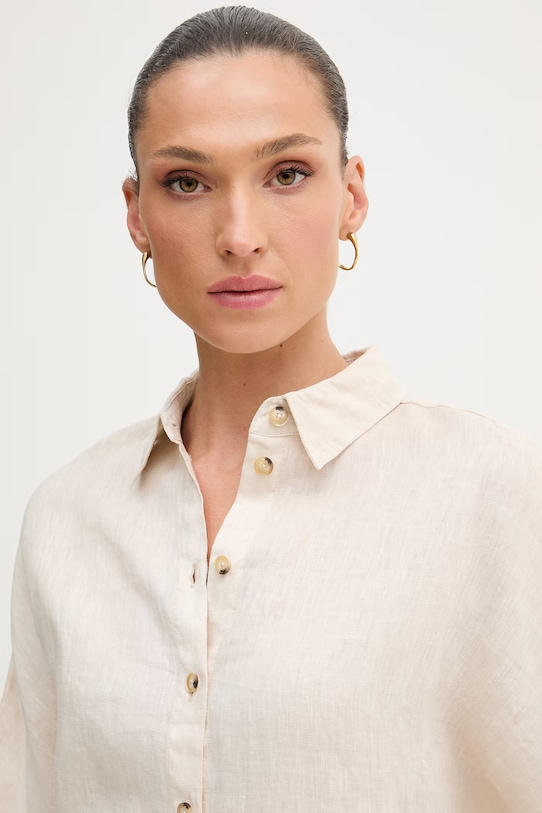 OUI koszula damska lniana beżowy 97229