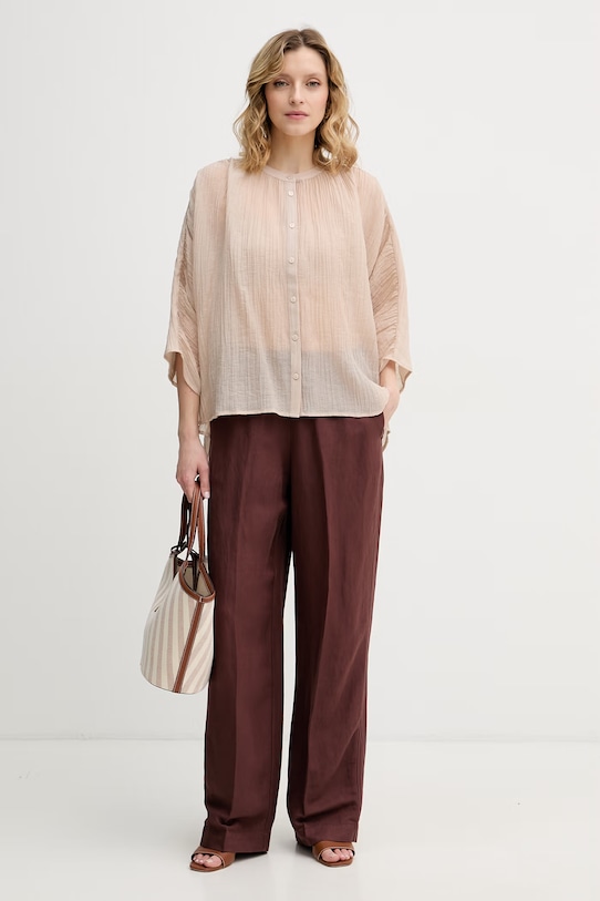 Sisley košile dámská s lyocellem 5RBKLQ0B7 béžová SS26