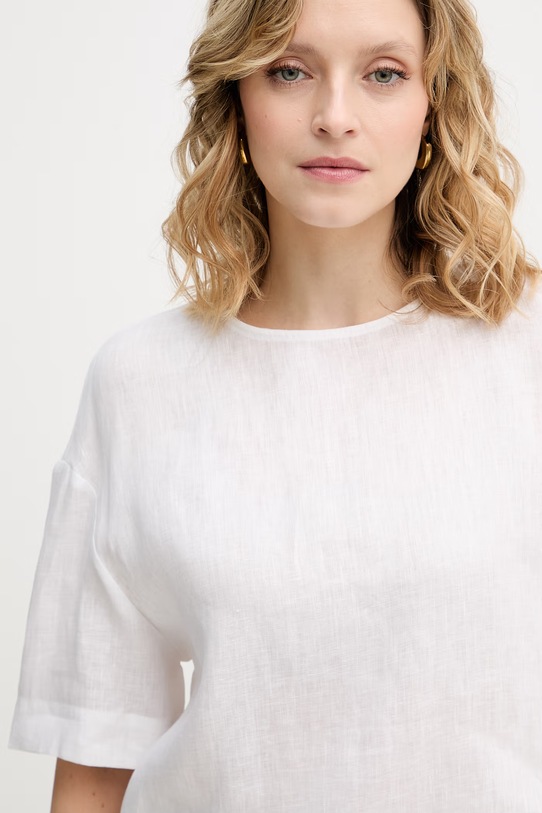 Sisley μπλούζα γυναικεία λινή λευκό 51G1LQ0AT