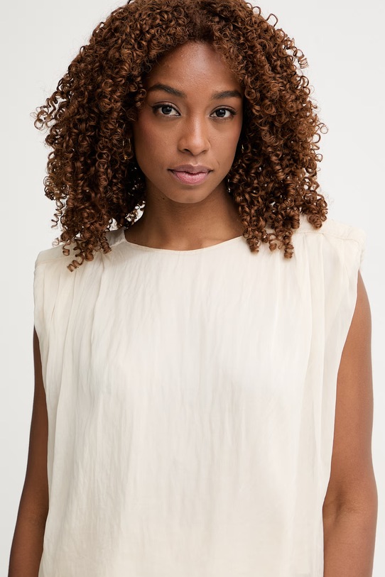 Haveone top damski z dodatkiem jedwabiu beżowy RFF.Q010