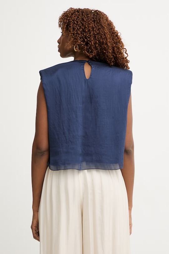 Haveone top damski z dodatkiem jedwabiu RFF.Q010 granatowy SS26