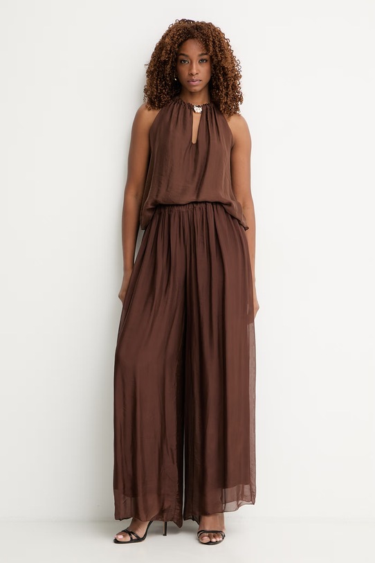 Haveone top damski z dodatkiem jedwabiu RFF.Q009 brązowy SS26