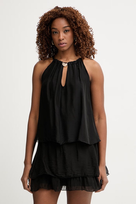 Haveone top damski z dodatkiem jedwabiu czarny RFF.Q009