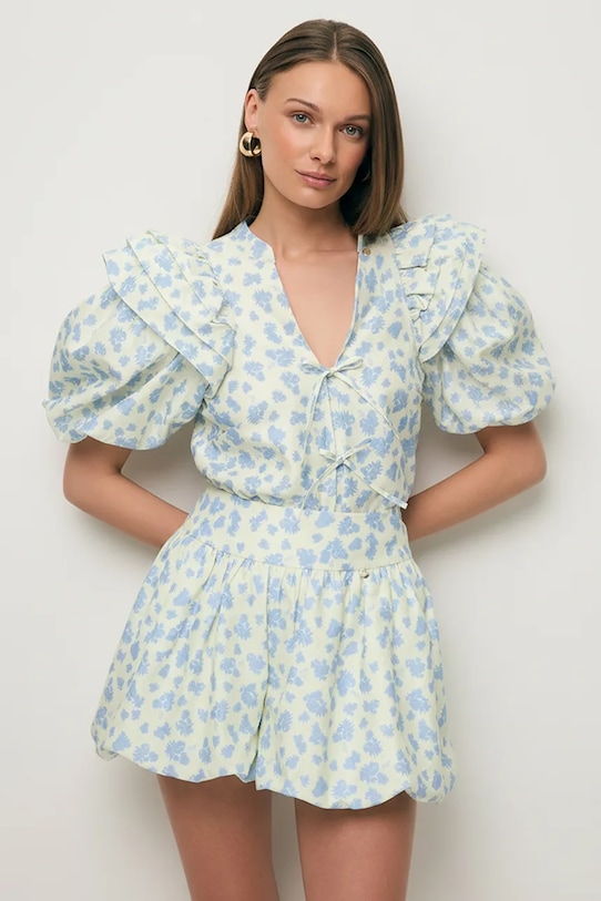 BIZUU блузка із рюшами жіноча бавовняна ALIANNA блакитний ALIANNA.KREMOWY