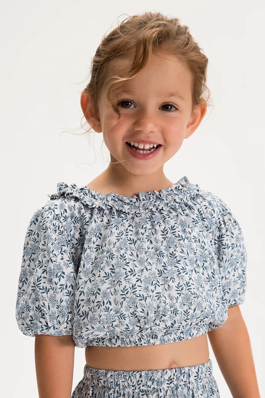 Детская хлопковая блузка Mayoral узор голубой 3026.6E.Mini.PPY2