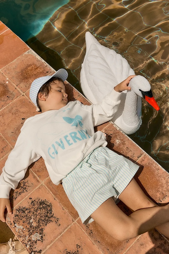 Tinycottons szorty kąpielowe dziecięce CYAN FINE STRIPES TRUNKS Produkt niemowlęcy niebieski SS26.450