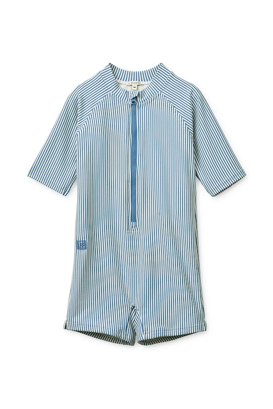 Liewood kombinezon plażowy dziecięcy Max Seersucker Shortsleeve Swim Jumpsuit niebieski LW17603.PPY2