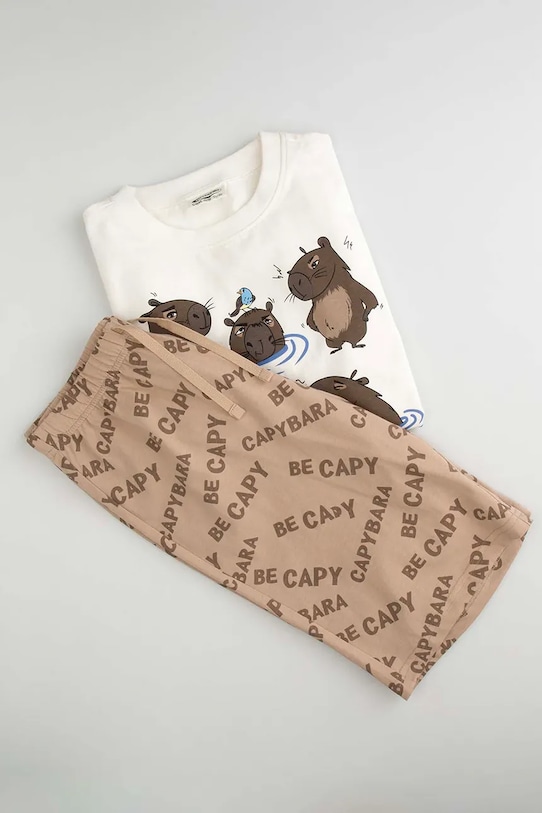 Coccodrillo piżama dziecięca bawełniana WC6448218PJS beżowy