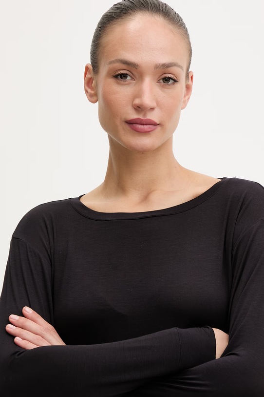 Oblečenie BOSS pyžamo dámske z viskózy Element Long Set 50557088 čierna