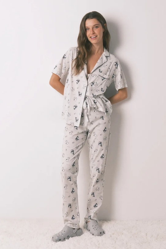 women'secret piżama bawełniana SNOOPY wzorzyste szary 3132164