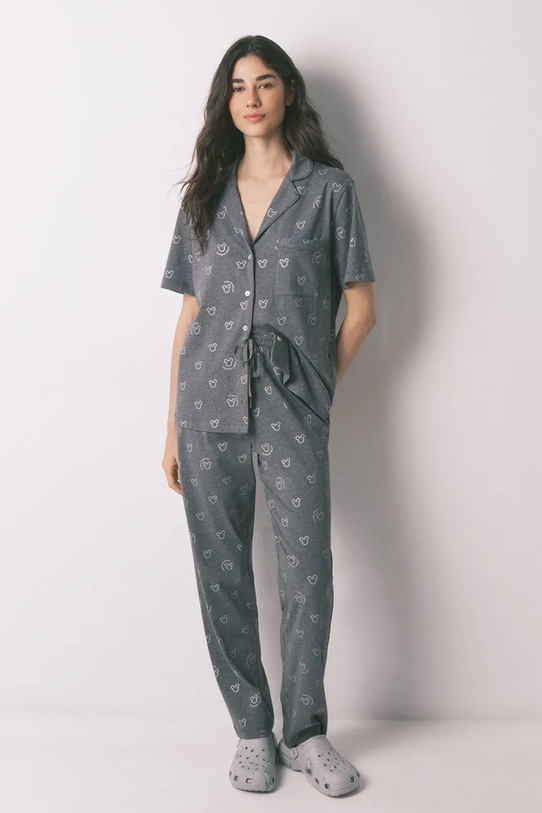 women'secret piżama bawełniana dzianina szary 3132222