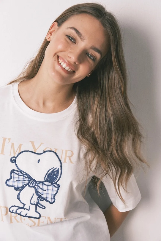 women'secret komplet piżamowy bawełniany SNOOPY beżowy 3132234
