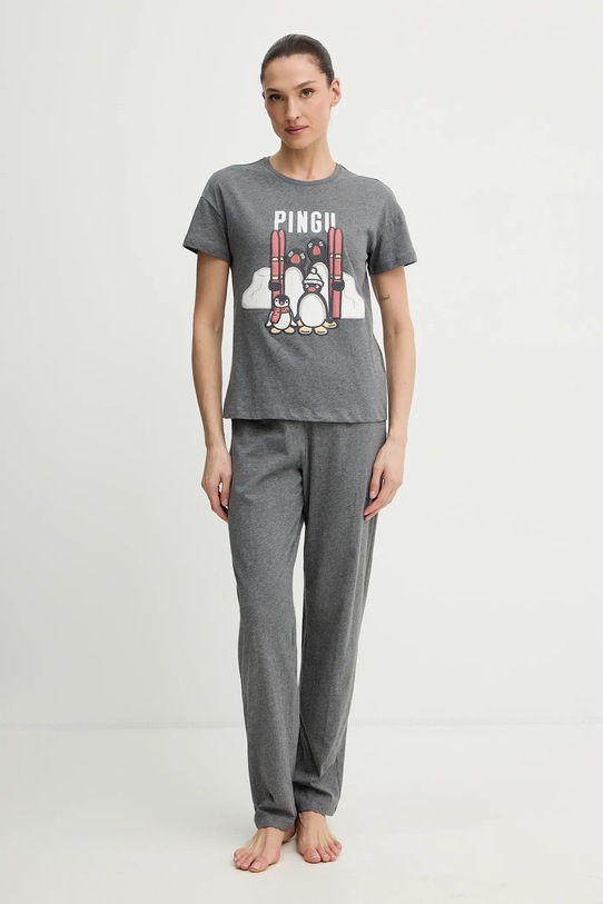 women'secret piżama bawełniana nadruk szary 3132246
