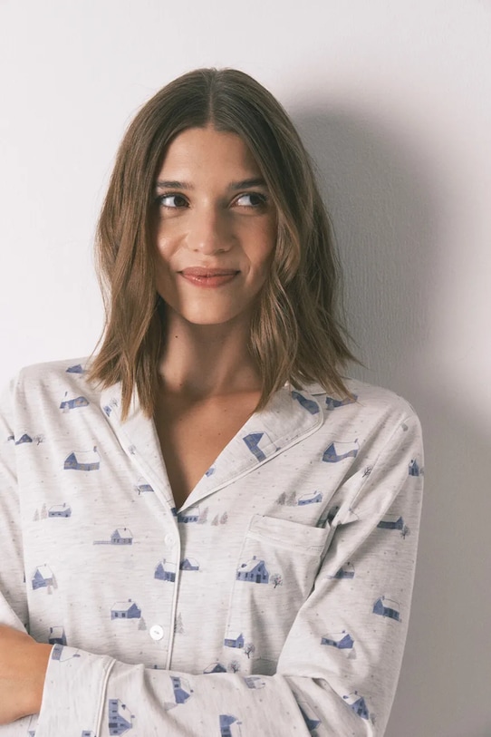 women'secret komplet piżamowy z bawełną szary 3592441