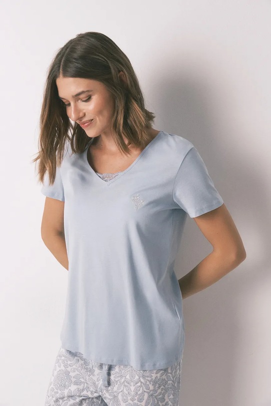 Odzież women'secret komplet piżamowy bawełniany 3592471 niebieski