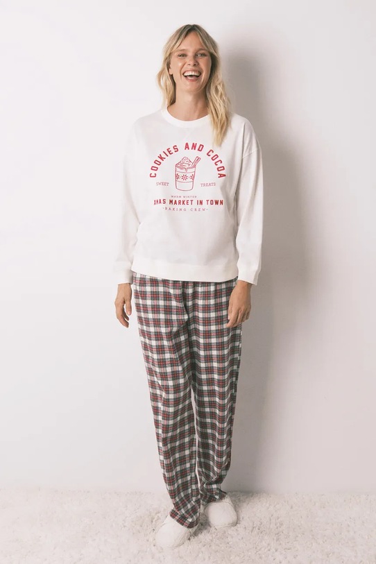 women'secret komplet piżamowy bawełniany dzianina beżowy 3592474